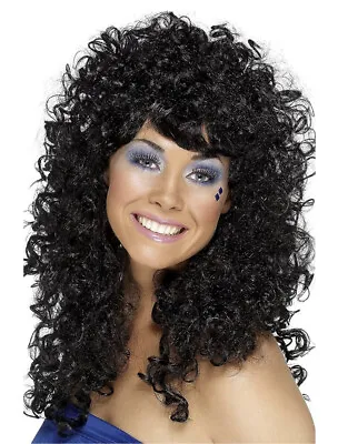 £11.99 • Buy Adults Black Boogie Babe Wig 60s 70s 80s Cher Fancy Dress Costume Ladies Womens