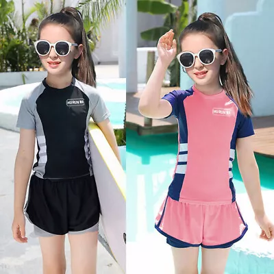 Girls Kids Tankini Set Swimming Bikini Costume Swimsuit Beach Clothes Sunsuit • £6.99