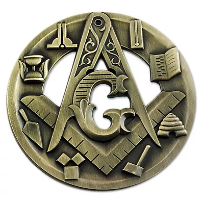 Symbolic Square & Compass Round Masonic Auto Emblem - [3'' Diameter] • $11.99