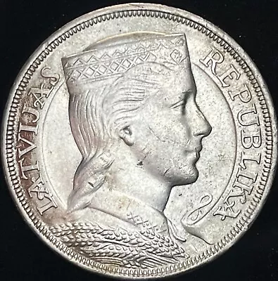 1931 Latvia (Republic). Beautiful Large Silver 5 Lati Coin. • $50