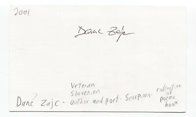 Dane Zajc Signed 3x5 Index Card Autographed Signature Author Writer Poet • $45