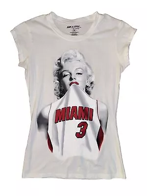 MARILYN MONROE Womens White T Shirt  WEARING MIAMI HEAT # 3 Size Medium • $7.99