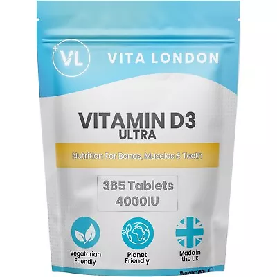 Vitamin D D3 4000IU 365 Tablets (Not Capsules) High Strength Vitamin Supplements • £4.99