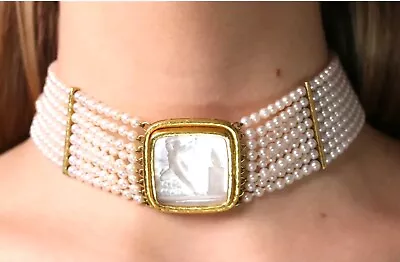 ELIZABETH  LOCKE  18K  YG  PEARL  &  MOTHER-of-PEARL  CHOKER  NECKLACE • $8000