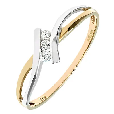 £116.99 • Buy 9ct Yellow And White Gold Women’s Ring Diamond Twist Crossover Ring By Elegano