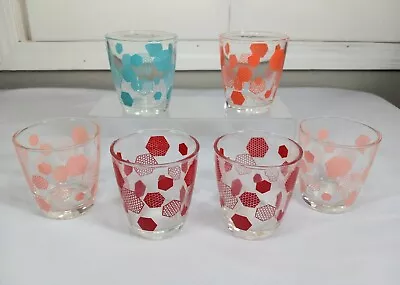 Set Of 6 Vintage 3.5  Atomic Honeycomb Hexagon Glasses Barware 1950s 60s Retro • $46.75