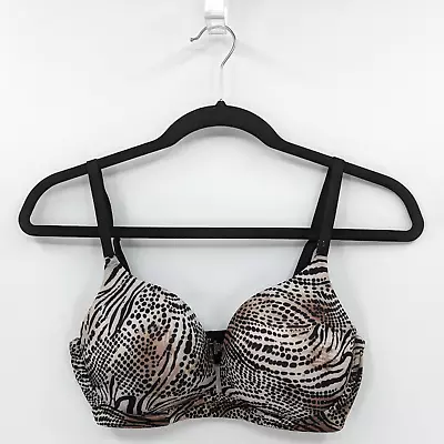 Victoria's Secret Bra Women's 34D Black Animal Print Jeweled BIOFIT Push Up • $22.99