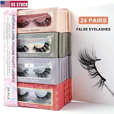 MAGEFY 24 Pairs 4 Styles Faux Mink Eyelashes 6mm-19mm Soft Cross Lashes Natural • $20.19