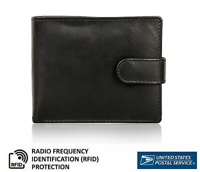 Men's Real Leather Wallet Bifold ID Card Holder RFID Snap Button Purse US Stock • $14.99