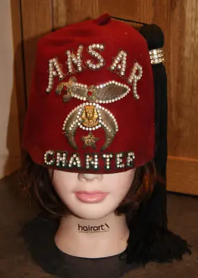 VTG Shriners Masonic Fez Hat CRESCENT Rhinestone ANSAR CHANTER Springfield IL • $32.99