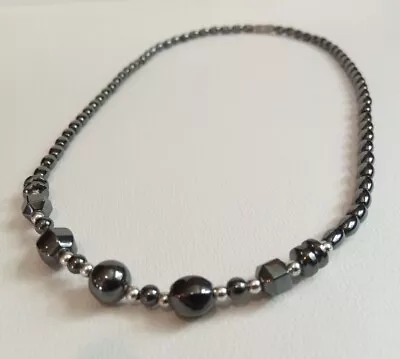 Hematite Necklace 18  Single Ball Black White Beaded Necklace Mens Womens • $8.95