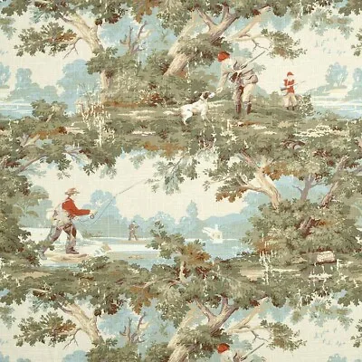 Avondale Vintage Tan Botanical Fisherman Toile Covington Fabric • $22.50