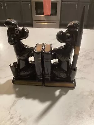 Vintage Black Poodle Bookends With Pen Holders • $11