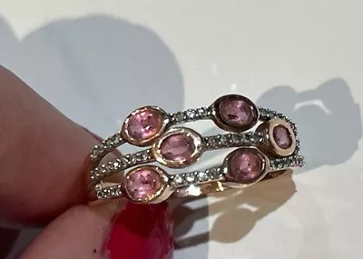 10K Rose Gold 1ct Pink Tourmaline & 0.22ct Diamond Bubble Style Ring • £385