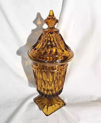 Indiana Amber Glass Pedestal Covered Candy Dish Apothecary Jar Vintage 🌸 • $14.99