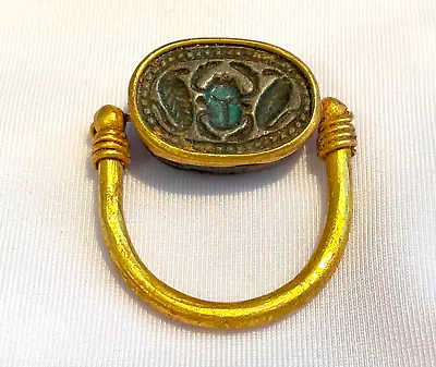 Ancient Egyptian Gold Swivel Ring With Scarab 1200-1000 Bc Steatite Artifact • $11950