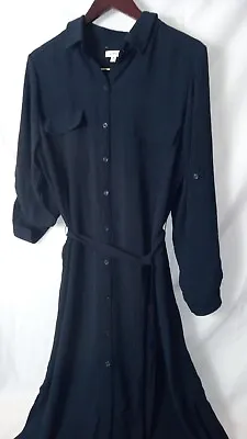 New Max Studio Shirt Dress Women's XL Blue Button Up Roll Tab Sleeves Slit Skirt • $23.50