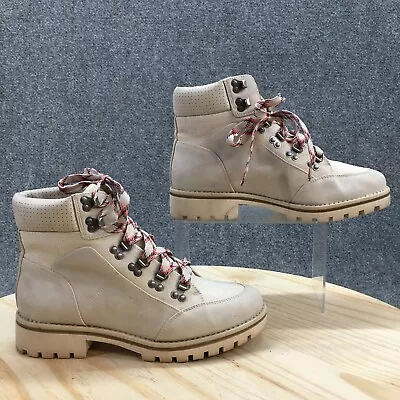 Crown Vintage Boots Womens 8 M Ankle Bootie Beige Lace Up Comfort Block Heels • $30.59