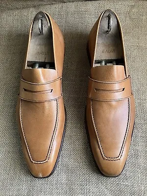 Crockett & Jones Mens Brown Pebbled Leather Penny Loafers Size UK 8.5 || US 9 D • $165