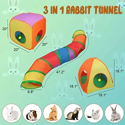 YUEPET Rabbit Tunnel And Cube Collapsible Tent Bunny Interactive Crinkle Tunn... • $38.47