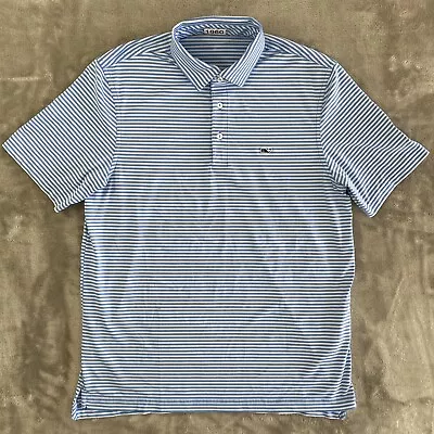 Vineyard Vines Performance Polo Shirt Mens Medium Blue Striped Whale Casual • $22.95