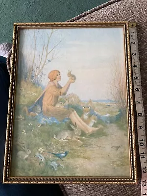 Margaret W Tarrant Vintage Print Young Girl With Animals O/n 2217 12” X 9.5” • £9.99