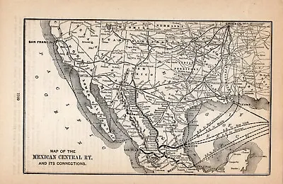 1892 Mexican Central Railway  Vintage Mexico Railroad Map   1359 • $17.55