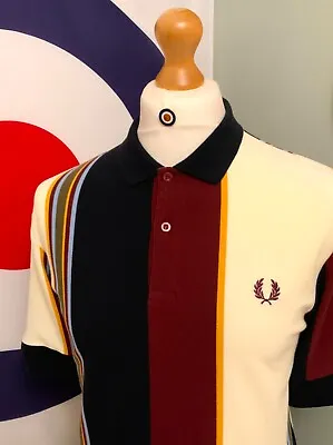 £40 • Buy Fred Perry Stripe Polo Shirt - Large - Mod Ska Scooter