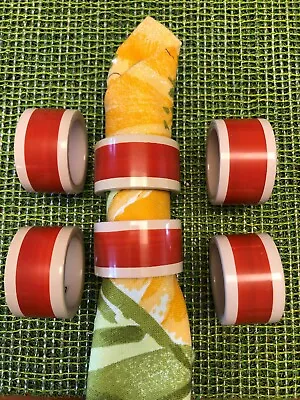 Vera Neumann Napkin Rings Vintage In Orange Red & Salmon - Set Of 6 • $30