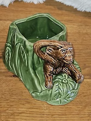 Vintage Ceramic Monkey In Green Leaves Planter  • $23