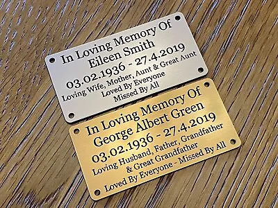 Memorial Plaque Plate Names Bench Gold Silver Brass Effect [1.5 Personalised] • £6.15