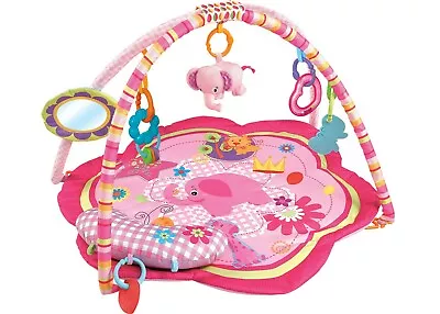 Baby Playmat Pink Elephant Activity Play Mat W/ Fun Toys Pillow & Mirror • £63.94