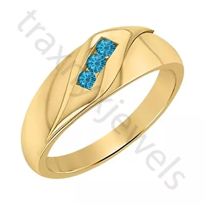 0.40 Ct Created Swiss Blue Topaz 14k Yellow Gold Over 3-stone Wedding Men's Ring • $68.27