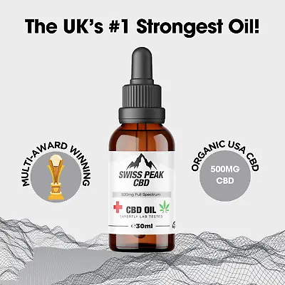 500mg!!! Of CBD Award-Winning CBD Oil By Swiss Peak Sleep Anxiety & Stress • £14.99