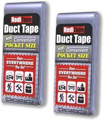 RediTape Travel Size Silver Duct Tape 2-Pack - Pocket Size Flat Thin Mini Roll - • $12.40