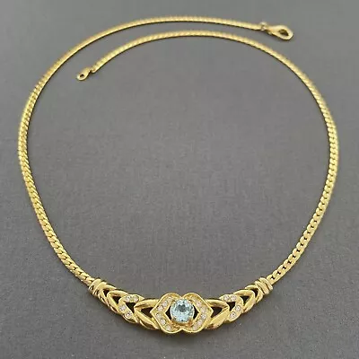 £14 • Buy Vintage Necklace Gold Tone Flat Snake Chain Diamante Panel 90s Y2K Jewellery