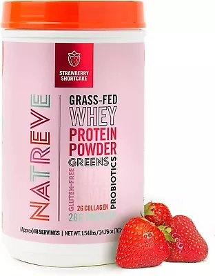 Natreve Whey Protein Powder 28g Grass-Fed Amino 18 Servings Strawberry Shortcake • $30.99