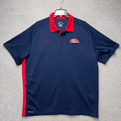 Ole Miss Rebels Polo Shirt Mens 2XL Blue Nike Dri-Fit Pullover NCAA FLAWS • $16.95