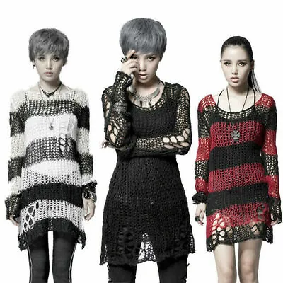 Casual Gothic Hole Sweater Visual Kei Cut Black Steampunk Coat Punk Shirt Top • $33.31