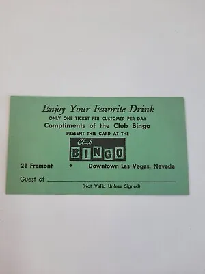 Vintage Complementary Drink Coupon Club Bingo Las Vegas Nevada • $8.99