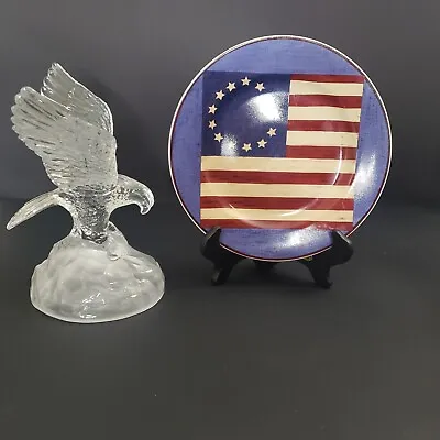 Cristal D'Arques Eagle Sculpture Frosted Crystal & Sprit Of The Flag Plate • $34.99
