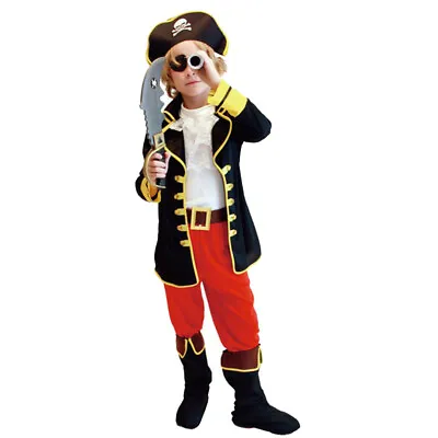 Kids Boys Jack Sparrow Caribbean Pirate Halloween Fancy Dress Cosplay Costumes • £11.69