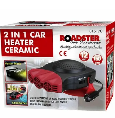 2 In 1 Car Heater Ceramic 12 Volt Cooling Fan 150 Watt Van Summer Winter 81517 • £13.99