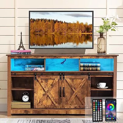 57  LED Farmhouse Coffee Bar Cabinet Sideboard Buffet With Storage Power Outlet • $187.99