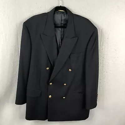 Jack Victor Blazer  Mens 44R Black 100% Wool Jacket Sport Coat Crest Buttons • $69.78