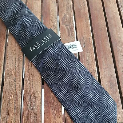 Van Heusen 100% Silk Tie Necktie Black Gray Geometric NEW NWT • $13.33