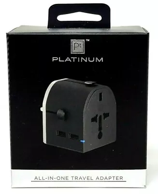 Platinum - All-in-One Travel Adapter With 2 USB Ports 100-240V Black • $14.99