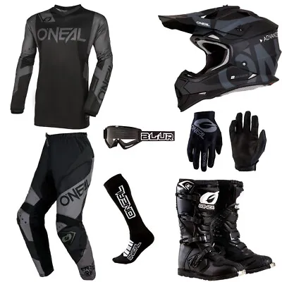 O'Neal Element Black Motocross Gear Jersey Pants Gloves Boots Helmet Bundle Set • $385