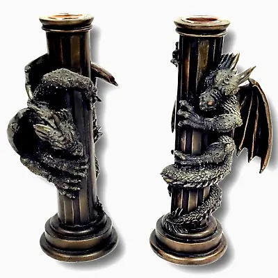 $61.59 • Buy WUI Dragons Candle Holder Pair Scaling Greek Columns Vintage 1998 Mythical Resin