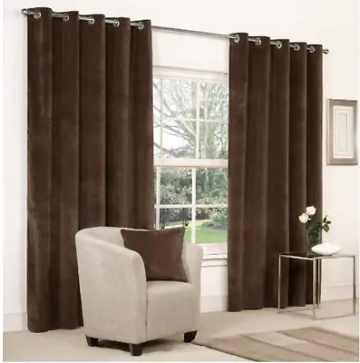 CHENILLE HEAVY & THICK FULLY LINED CURTAINS RING TOP In  CHOCOLATE BROWN  Ex B&Q • £19.99